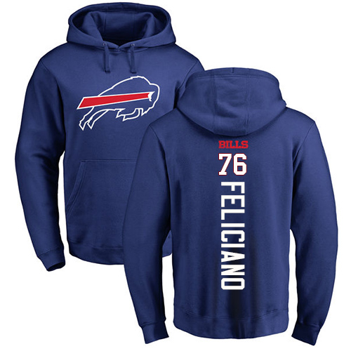 Men NFL Buffalo Bills 76 Jon Feliciano Royal Blue Backer Pullover Hoodie Sweatshirt